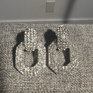 Elegant Silver Crystal Earrings ~ Costume Jewelry by Jay Feinberg. Clip On.